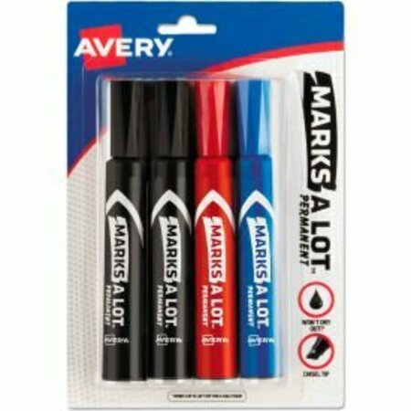 AVERY Avery MARKS A LOT Regular Desk-Style Permanent Marker, Broad Chisel Tip, Asstd Colors, 4/Set 7905